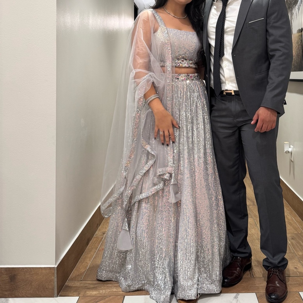 Elegant Silver Sequin Lehenga